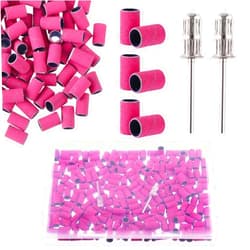 Telooco 200Pcs Nail Sanding Bands 240 Grit Fine Sanding Bands for Nail Drill Nail Files with 2Pcs Nail Drill Bits for Electric Nail Files Machine Manicure Pedicure Nail Sanding Bands with Boxed