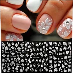 FBABFBUO White Flower Nail Art Stickers Decals 3PCS Spring Flowers 5D Embossed Nail Decals White Flower Leaf Design Self-Adhesive Nail Art Supplies Manicure Sliders for Women Girls Summer Nail Art Decorations