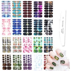 WOKOTO 20 Sheets Marble Print Fingernail and Toenail Nail Polish Strips Full Wraps for Women Kit with Nail File Gradient Gel Nail Strips Stick On Nail Polish Stickers Set for Girls Women