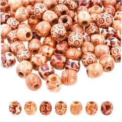 Mandala Crafts 200 African Patterns Large Hole Barrel Wooden Beads for Crafts Macrame DIY Jewelry Braid Dreadlock Hair Beads