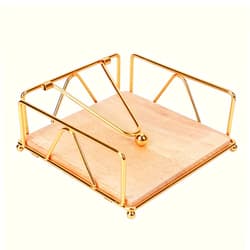 Aeibun Metal Gold Napkin Holder for Table with Weight Arm - Flat Paper Napkins Holders for Kitchen Table with Wood Base, Farmhouse Paper Holder Dispenser for Cocktail, Bathroom, Party, Room Decor