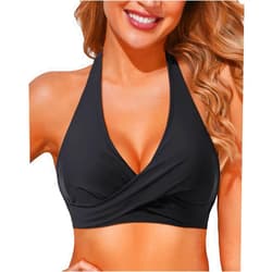 Holipick Women Halter Bikini Top Push Up Bathing Suit Top V Neck Full Coverage Swimsuit Top Only