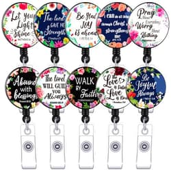 Outus 10 Pieces Badge Reel Christian Retractable ID Badge Holder Inspirational Scripture Name Badge Clip Decorative Badge Holder for Nurses Doctors Teachers Students
