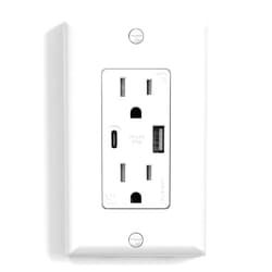 ELEGRP USB Wall Outlet, 15 Amp USB C Wall Outlets Receptacles, Outlets with USB A and C Ports, Tamper Resistant Receptacle, Wall Plate Included, UL Listed, 1 Pack, White