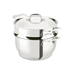 All-Clad Specialty Stainless Steel Stockpot, Multi-Pot with Strainer 3 Piece, 5 Quart Induction Oven Broiler Safe 600F Strainer, Pasta Strainer with Handle, Pots and Pans Silver