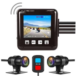 VSYSTO WiFi Motorcycle Dash Cam, 2 Inch Screen All Waterproof HD 1080P WDR SONYIMX307 150° Wide Angle Fisheye Lens Front and Rear Camera with GPS, Night Vision, G-Sensor, Loop Recording (Black-2Inch)