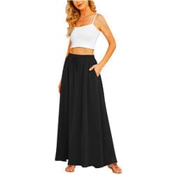 Yincro Women's Flowy Maxi Skirt Summer Pleated High Waisted Casual Long Skirts with Pockets