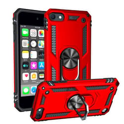ESTSOL Heavy Duty Case Compatible with iPod Touch 7, Hybrid Rugged Shockproof Cover with Built-in 360° Ring Holder Kickstand for iPod Touch 7th/6th/5th Gen, Red