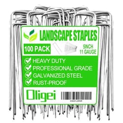 Oligei 100 Pack Garden Stakes, U-Shaped Tent Stakes, Galvanized Landscape Staples, Ground Stakes, for Landscaping Securing Weed Barrier Fabric, Irrigation Tubing, Holding Fence, Tarpaulin