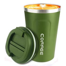 CS COSDDI 12 oz Stainless Steel Vacuum Insulated Tumbler - Coffee Travel Mug Spill Proof with Lid - Thermos Cup for Keep Hot/Ice Coffee,Tea and Beer (Green)