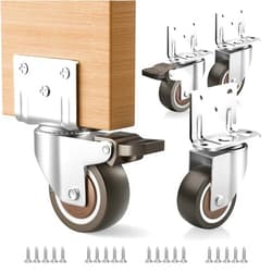 ANDUTEES Side Mount Casters, 1.5 Inch Furniture Wheels, L-Shaped Rubber Casters Set of 4, 360-Degree Locking Swivel Top Plate Small Castor Wheels for Furniture, Baby Bed, Kitchen, Cabinet, Table.