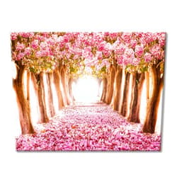 UTOP-art Pink Flower Picture Wall Art: Forest Tree Path Artwork Landscape Painting on Wrapped Canvas for Living Room(12''x16'')