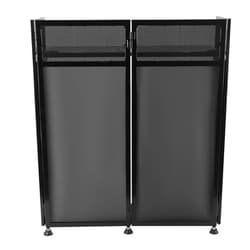 JAJADAH Portable DJ Event Facade, Folding DJ Booth Metal Frame 83inch x 44inch, White/Black Scrim Metal Frame Booth, Flat Table Top w/Travel Bag