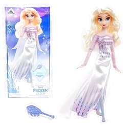 Disney Store Official Princess Classic Doll (Elsa from Frozen 2), 11 Inches, Includes Brush with Molded Details, Fully Posable Toy in Classic Outfit Princess Toys for Girls