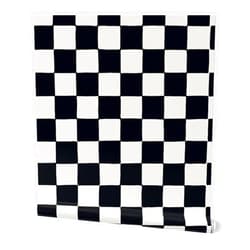 Spoonflower Removable Wallpaper Swatch - Retro Checkerboard Black White Checkered Custom Pre-Pasted Wallpaper
