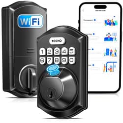 TEEHO TE012W WiFi Smart Lock, Fingerprint Door Lock with Built-in Wi-Fi, Keyless Entry Keypad Smart Deadbolt, App Remote Control, Alexa Compatible, IP55 Waterproof for Front Door – Matte Black