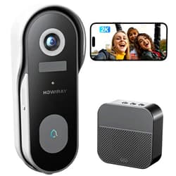 HOWIRAY Wireless Doorbell Camera with Chime, HOWIRAY 2K FHD Video Doorbell Camera Wireless Smart WiFi Doorbell with PIR Motion Detection, 2-Way Audio,Voice Message,Anti-Theft Alarm,IP65 Waterproof,2.4Ghz Only
