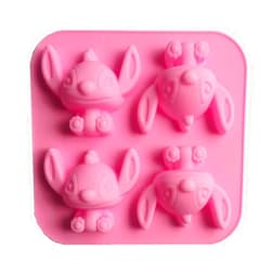 Playing Mold Cute 4-hole Cartoon Stitch Star Baby for DIY Cake Fondant Baking Biscuit Soap Tray 3D Chocolates Hard Candies Desserts Candles Drop Glue Decor Silicone Mold Tool