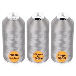 New brothreads - 40 Options- Various Assorted Color Packs of Polyester Embroidery Machine Thread Huge Spool 5000M for All Embroidery Machines - 3xSILVER