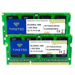 Timetec 16GB KIT(2x8GB) DDR3L/DDR3 1600MHz(DDR3L-1600) PC3L-12800 Non-ECC Unbuffered 1.35V/1.5V CL11 2Rx8 Dual Rank 204 Pin SODIMM Laptop Notebook RAM