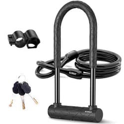Alshaay Heavy Duty Bike U Lock - Super Strong 12 Ton Shear, 20mm U Shape Lock Anti-Theft Silicone Covered Electric Scooter Lock Keyhole with Sliding Cover 4ft Steel Cable with Mounting Bracket and 3 Keys(L)