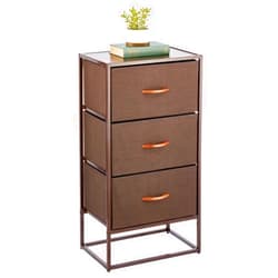 mDesign Bedside Table with 3 Drawers – Chest of Drawers Made of Fabric, Metal and MDF Wood – Storage System for The Bedroom or Living Room – Espresso Brown