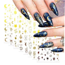 Vopintpy 8 Sheets Gold Star Moon Nail Art Stickers Decals Snake Sun Eye Nail Stickers 3D Self Adhesive Nail Decals Design Various Patterns Nail Art Decals for Women DIY Manicure Decoration Supplies