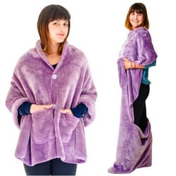 EzrAllora Velvet Lavender Bundle: Double Layer Wearable Shawl Wrap & Lightweight Foot Pocket Blanket - Plush Fleece Comfort Gifts for Women, Ideal for Moms and Grandmas