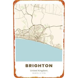 KIVYYB Brighton City Map Poster 8 x 12 Inches - Vintage Metal Tin Sign for Home Bar Pub Garage Decor Gifts