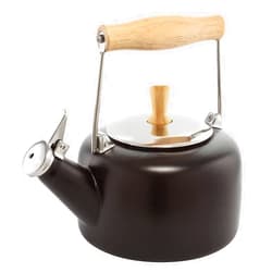 Chantal SVEN Enamel on Steel Whistling Teakettle with Natural Wood handle, 1.4 quarts (Black 2)