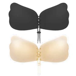VEABEST Sticky bra （2 Pairs） backless strapless adhesive bras push up strapless bra for women (Black+Beige)