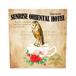 Evans1nism Rustic Owl Sunrise Oriental Hotel Wood Signs Red Pink Rose Floral Wood Plaque Sign Garden Bird Retro Chic Wall Decor Artwork for Home Kitchen Laundry Shelf Decor Housewarming Gift 8x8in