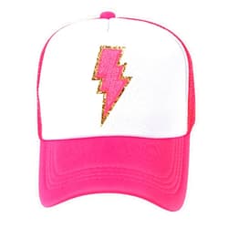 JYXindzkj Lightning Bolt Hat Glitter Lightning Trucker Hats Women Cute Trendy Snapback Preppy Hat 80s Retro Foam Mesh Baseball Cap Hot Pink