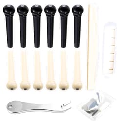 RUSON 12 Pcs Acoustic Guitar Bridge Pins with Bridge Pin Puller Remover & Guitar Bridge Saddle Nut, Guitar Pegs Replacement Parts and Accessories
