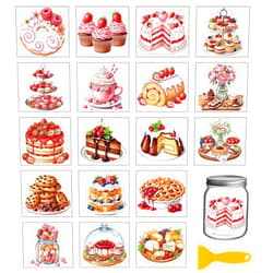 GLOBLELAND 18 Sheets Dessert Cake Candy Transfer Stickers 3.9x3.6inch Colorful Biscuits Pudding Transfer Decal Rub on Transfer for Cup Decal Vase Glass Art Crafts Decorations