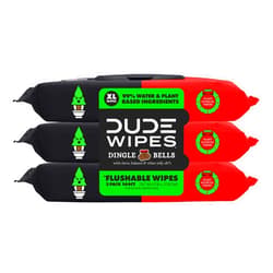 DUDE Wipes - Flushable Wipes for Adults - 3 Pack, 144 Wipes - Dingle Bells Extra Large Wet Wipes with Crisp Pine, Balsam, and Other Jolly Scents