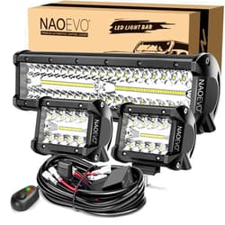 NAOEVO 12Inch LED Light Bar and 2PCS 4Inch LED Pod Lights, 420W 42000LM LED Fog/Driving/Off Road Lights Bar, Spot Flood Combo LED Light Bar with Wiring Harness Kit-3 Lead for Truck ATV Boat