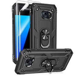 Androgate for Samsung Galaxy S7 Case with HD Screen Protectors, Military-Grade Metal Ring Holder Kickstand 15ft Drop Tested Shockproof Cover Case for Samsung Galaxy S7 Black