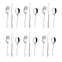 Exzact Children's Flatware Kids Silverware 18pcs/Toddler Utensils - 6 x Forks, 6 x Dinner Knives, 6 x Spoons - Dishwasher Safe - Engraved Dog Cat Bunny