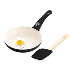 GreenLife Soft Grip 8” Frypan Skillet and Spatula Breakfast Cookware Set, PFAS-Free Ceramic Nonstick, Silicon Spatula with Bamboo Handle, Egg Omelette Bacon, Dishwasher Safe, Stay-Cool Handles, Black