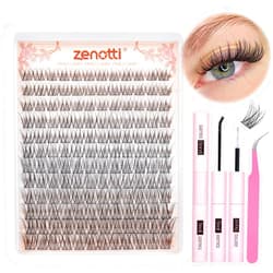 Zenotti Wispy Lash Clusters Kit Natural Lash Extension Kit DIY Eyelash Extension Kit 144pcs C Curl Cluster Lashes 10-16mm Mixed Individual EyeLashes Cluster with Lash Bond and Seal Lash Tweezers by zenotti