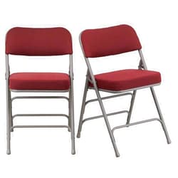 KLS14 Set of 2 Modern Folding Chairs Premium Upholstered Padded Seat and Back Solid Metal Frame Indoor-Outdoor Events Home Office Furniture - Burgundy Fabric/2318