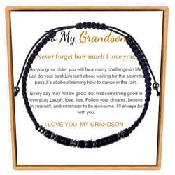 XMITHJLS To My Grandson,I Love You Morse Code Bracelet,Adjustable Inspirational Beaded Morse Code Bracelets,Personalized Men Bracelet for Memorial Graduation/School Starts Bracelets