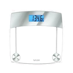 Taylor Digital Scales for Body Weight, Extra High 440 LB Capacity, Unique Blue LCD, Stainless Steel Accents Glass Platform, 12.4 x 12.4 Inches, Clear