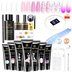 Saviland Poly Gel Nail Kit: with 7 Colors 96W Nail Lamp Poly Gel Nail Kit Starter Kit Vitamin E Poly Nail Extension Gel Sakura Pink Poly Gel Nail Colors with Everything for Beginners DIY at Home