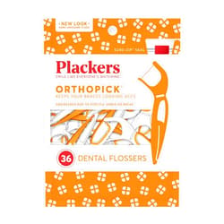 Plackers Orthopick Floss Picks, Unflavored, Designed for Braces, Fold-Out FlipPick, Tuffloss, Easy Storage with Sure-Zip Seal, 36 Count