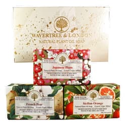 Wavertree & London Trio Gift Box (3 Bars) - 7oz Japanes Plum, French Pear and Sicilian Orange Scented Moisturizing French Triple Milled Natural Soap Bars - Pure Plant Oil Soap Bars for All Skin Types