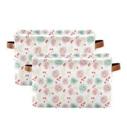 Kigai Storage Basket with Handles, Watercolor Flowers Foldable Canvas Storage Bin with Metal Frame for Shelves Home Office Nursery Organizing, 2 Pack