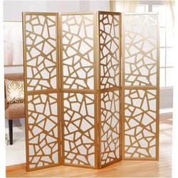 Roundhill Furniture Giyano 4 Panel Screen Room Divider, White Screen with Gold Frame