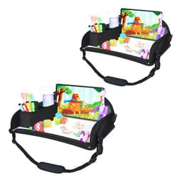 DxTing Upgraded Kids Travel Tray for Car Seat - Travel Tray for Airplane, Table Tray for Kids Travel Essentials, Toddler Car Lap Tray, Carseat Lap Desk for Kids Road Trip Activities, Black - 2 PCS